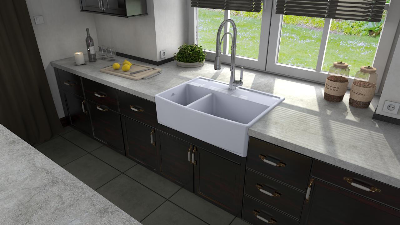 High-quality sink Clotaire III - one and a half bowl, ceramic - ambience