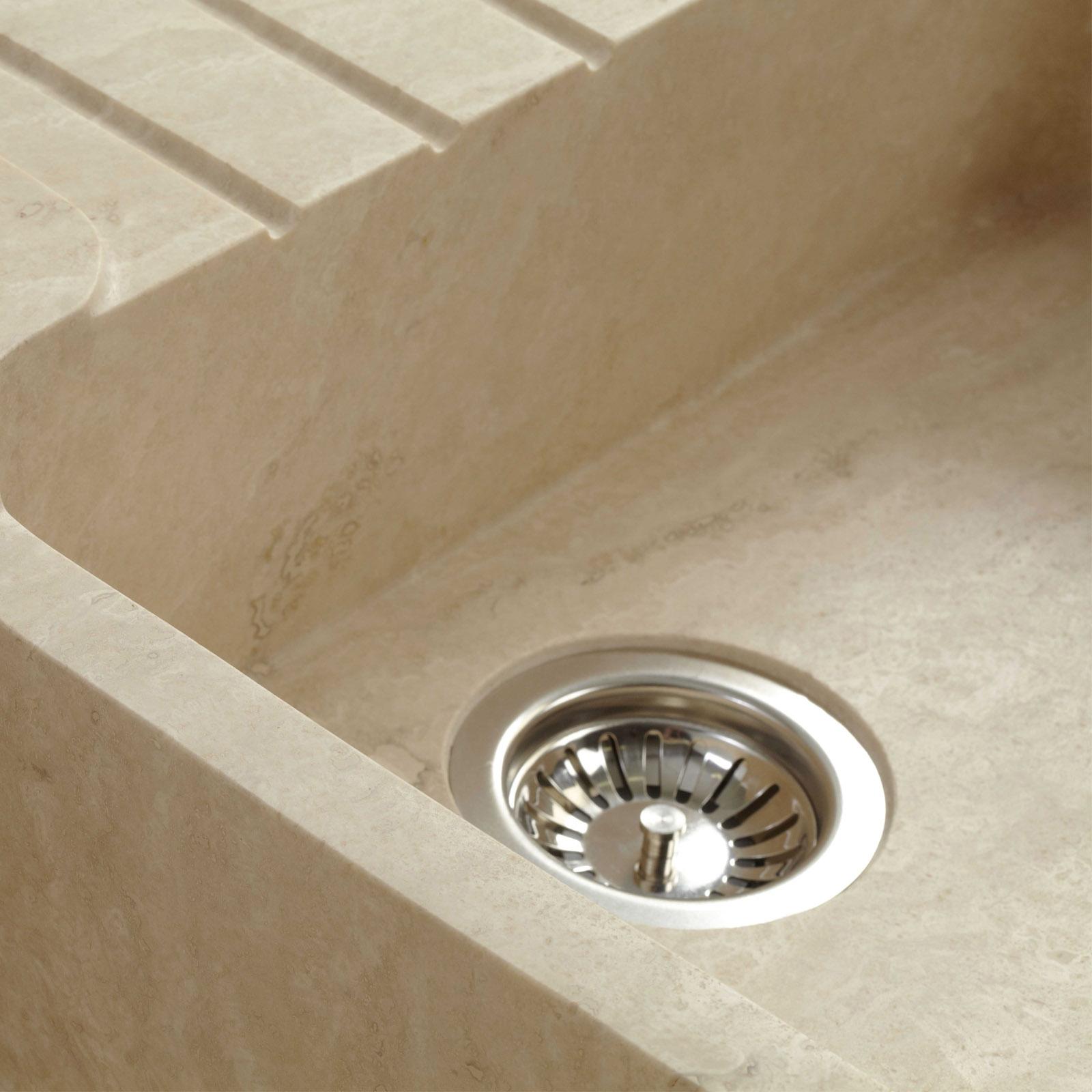 High-quality sink Charles II - one and a half bowl, travertine - ambience 2