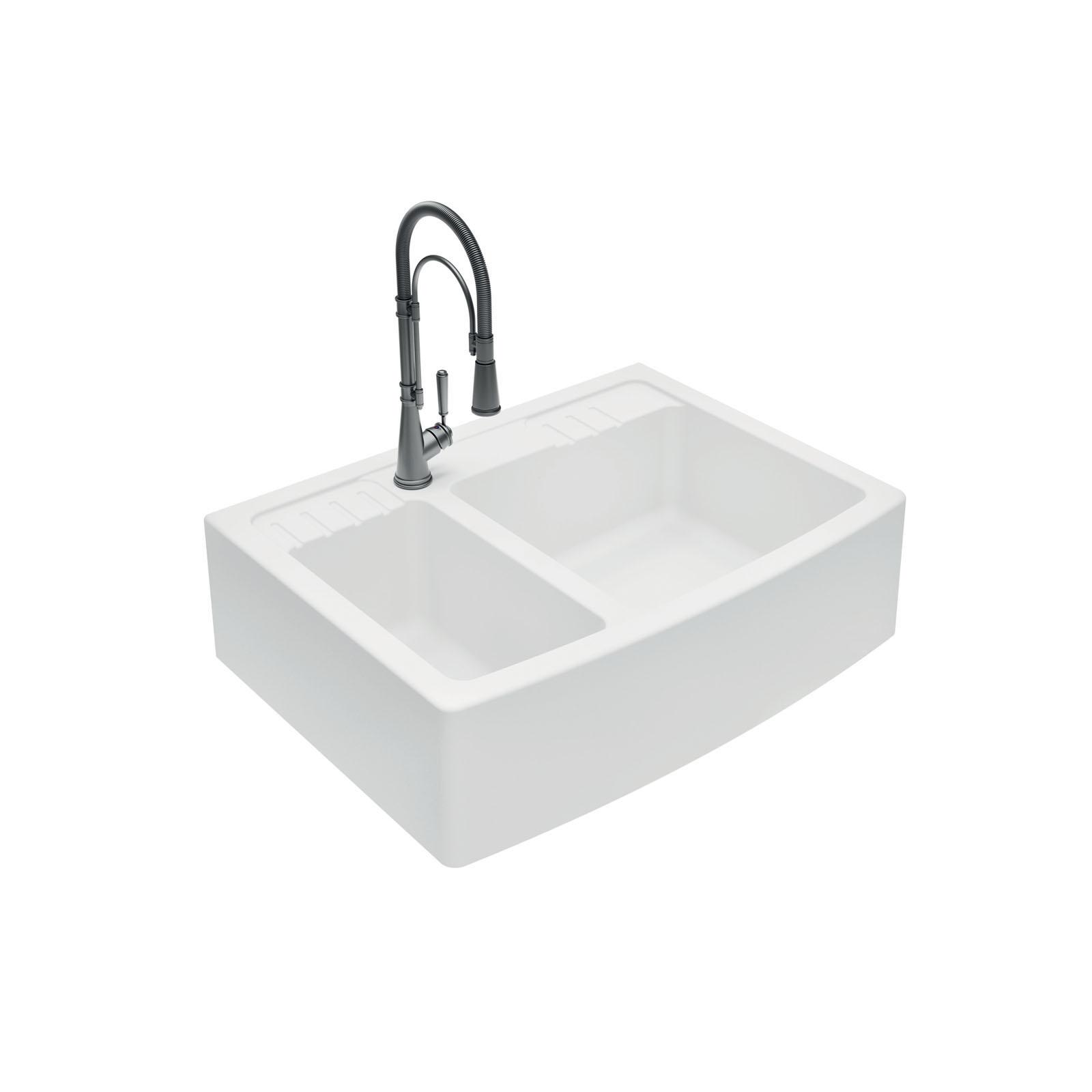 High-quality sink Clotaire III granit white - one and a half bowl - ambience 2