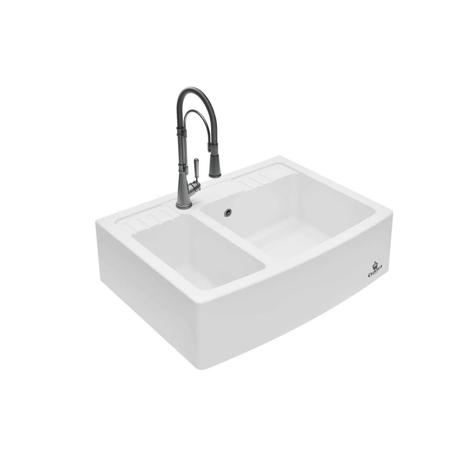 High-quality sink Clotaire III granit white - one and a half bowl