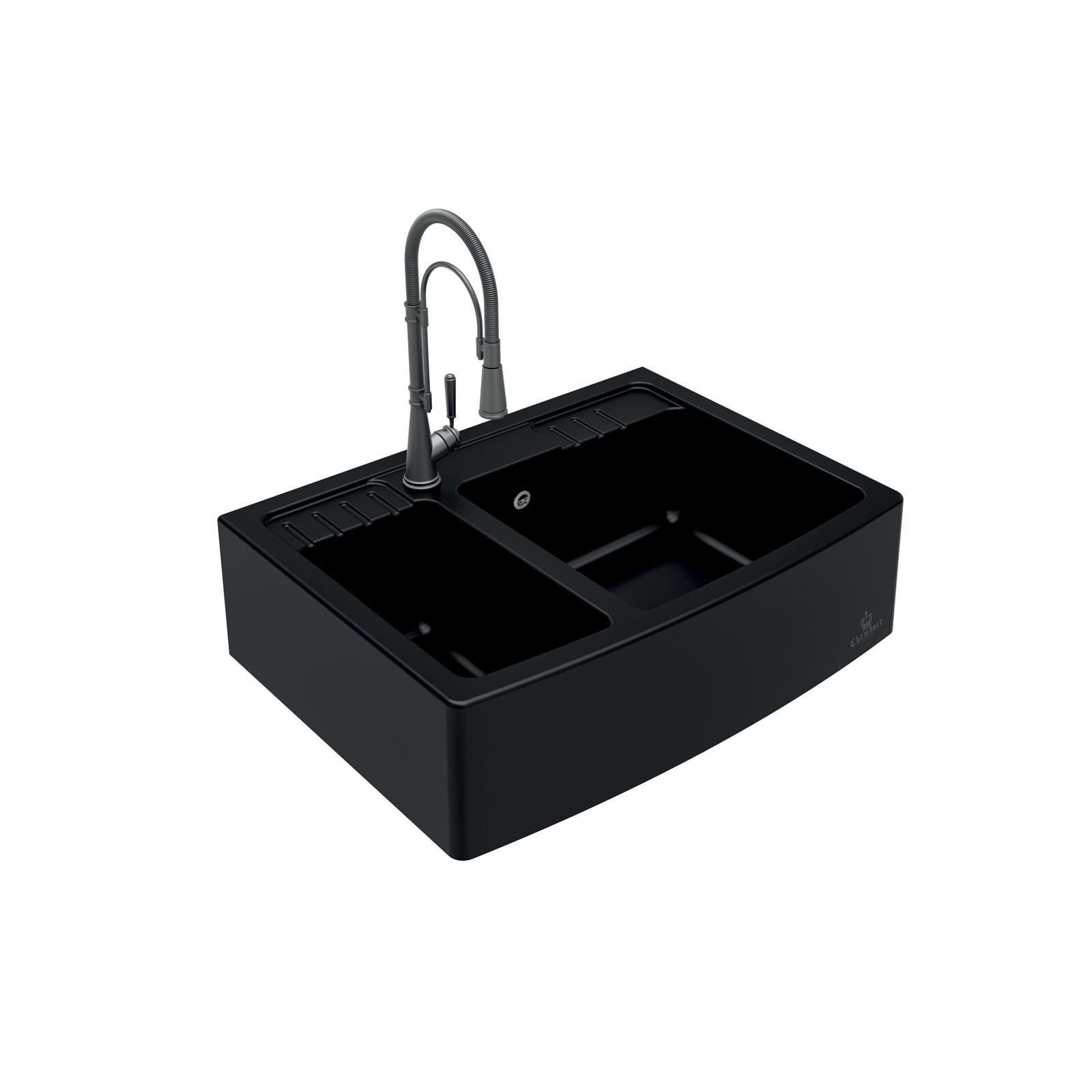 High-quality sink Clotaire III granit black - one and a half bowl