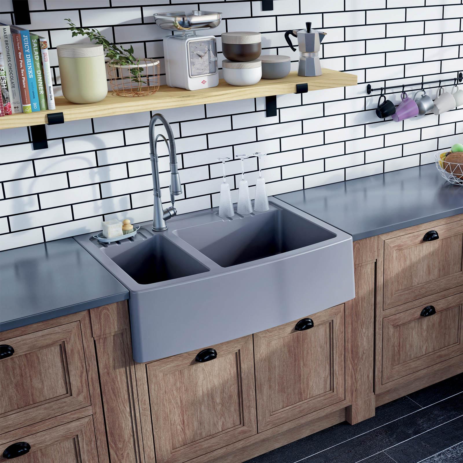 High-quality sink Clotaire III granit titanium - one and a half bowl - ambience