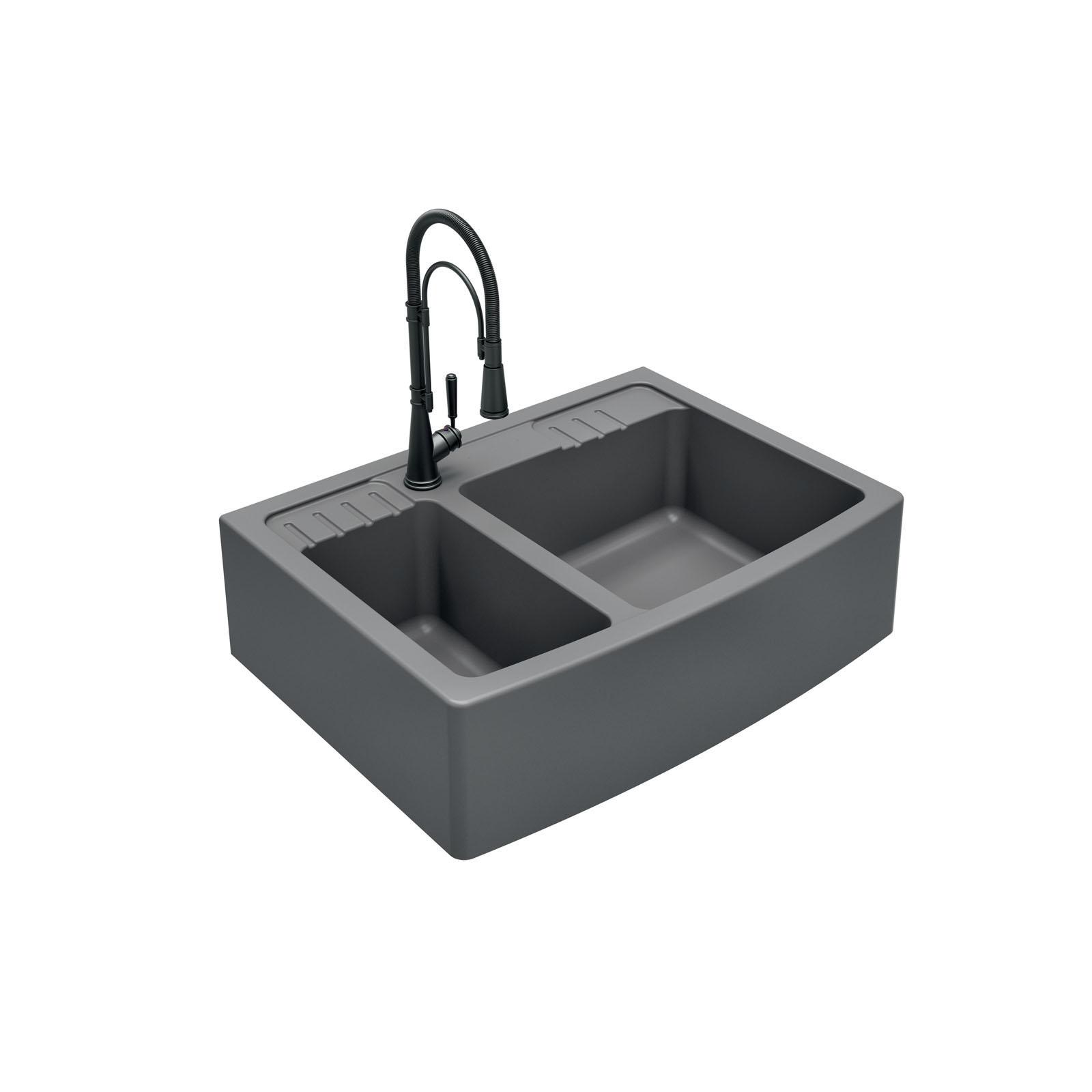 High-quality sink Clotaire III granit titanium - one and a half bowl - ambience 2