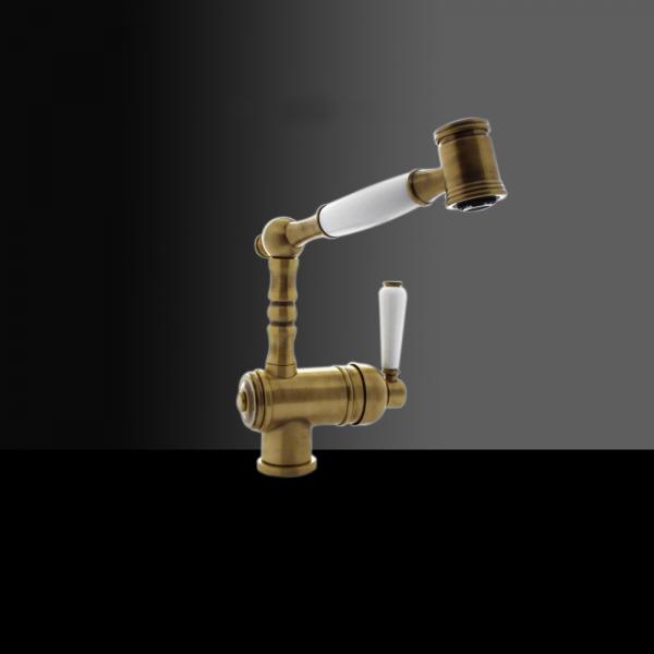 High-quality single lever tap Louise - pull out spray - Bronze