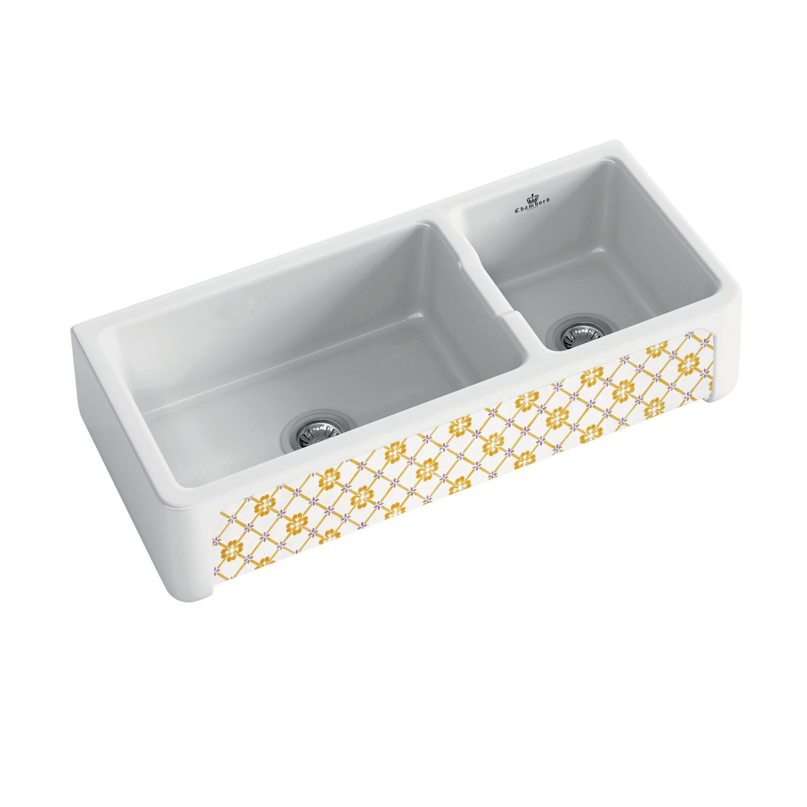 High-quality sink Henri III Provence - one and a half bowl, decorated ceramic ambience