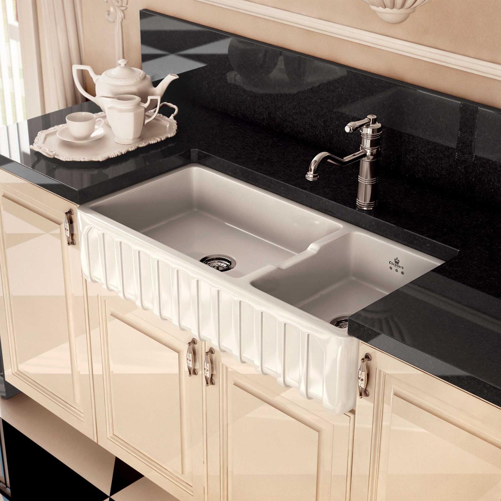 High-quality sink Louis III - one and a half bowl, ceramic - ambience 1