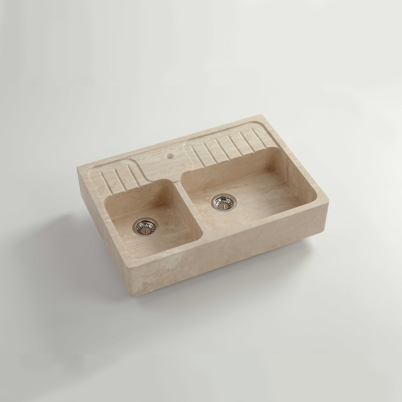 High-quality sink Charles II - one and a half bowl, travertine