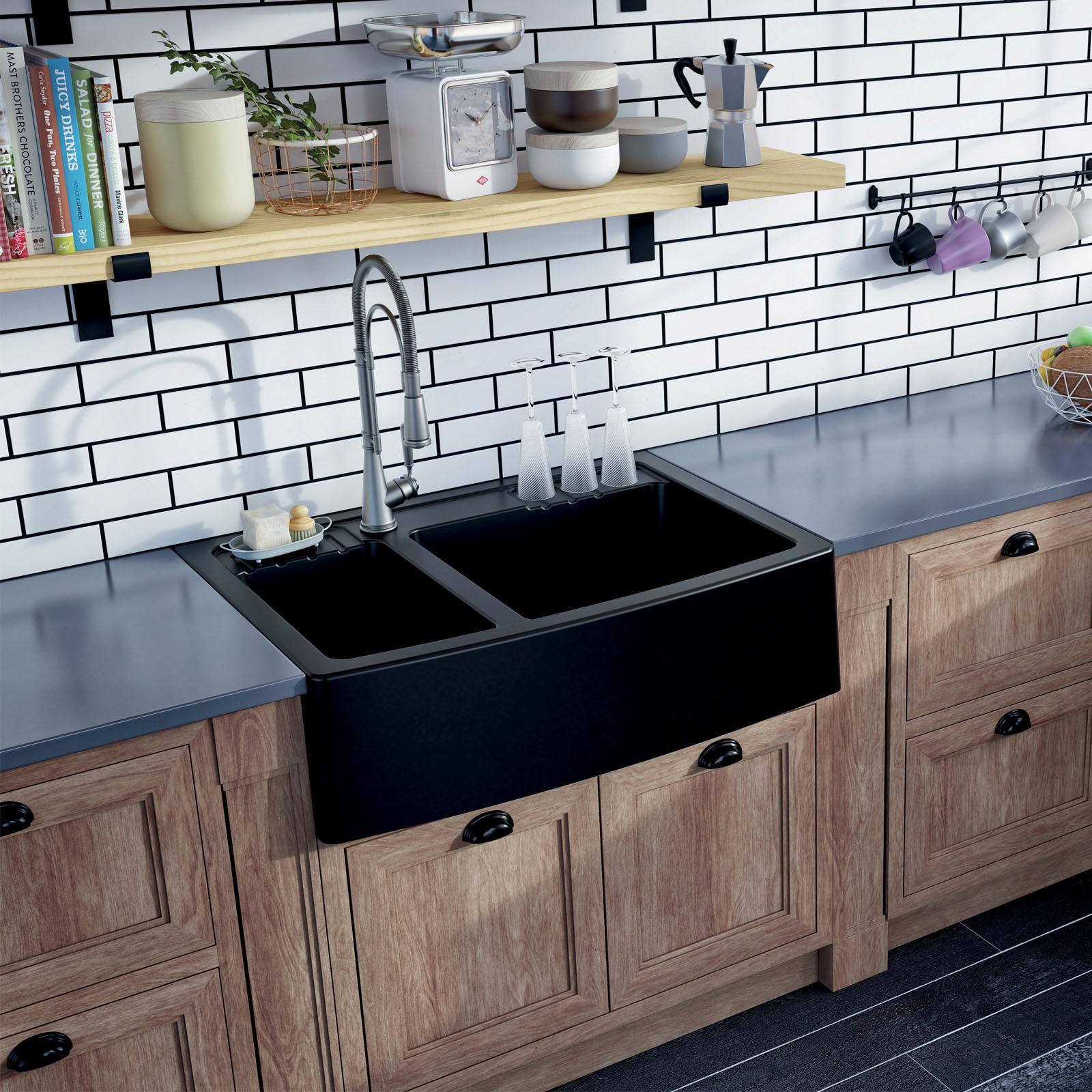 High-quality sink Clotaire III granit black - one and a half bowl - ambience