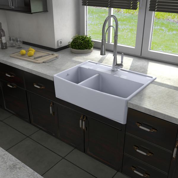 High-quality sink Clotaire III - one and a half bowl, ceramic - ambience