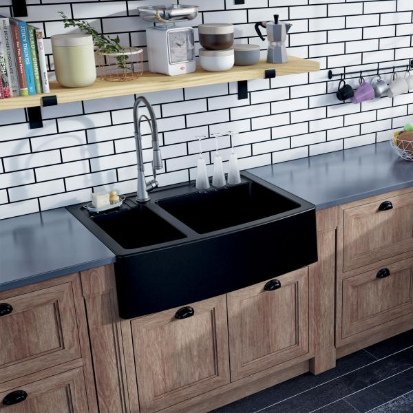 High-quality sink Clotaire III granit black - one and a half bowl - ambience